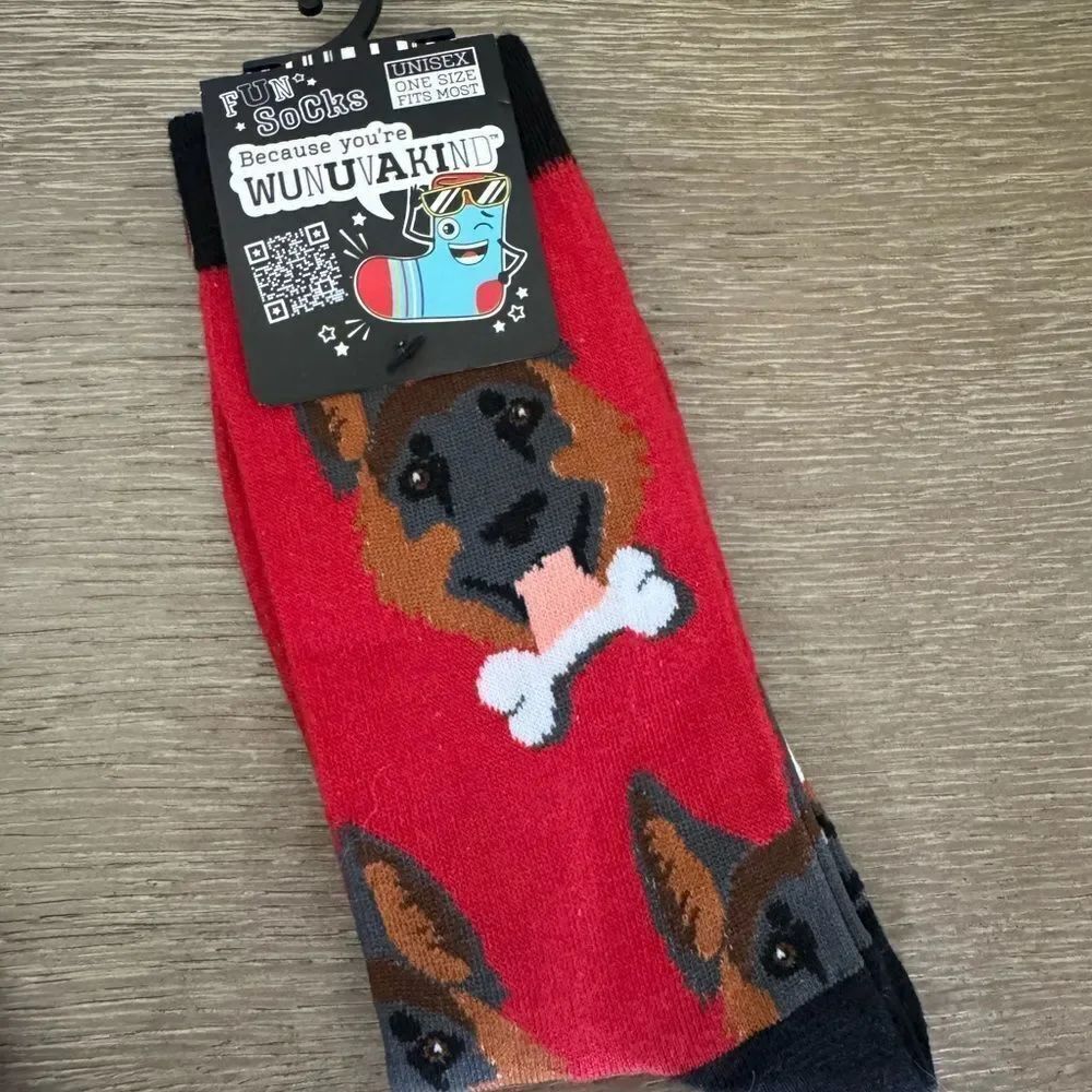 German Shepherd Dog Face Wunuvakind Red Fun Socks